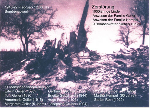 die zerstörte Lunziger Linde nach dem Bombenabwurf 1945 (Bild: J. Noll)
